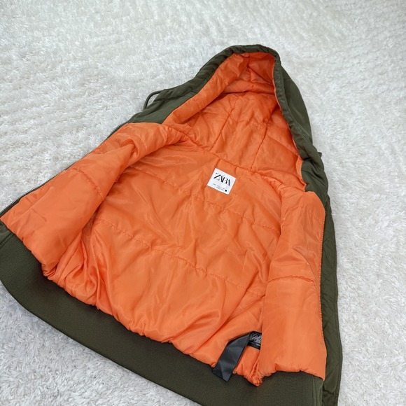 Zara Hooded Puffer Vest Womens Small Green Orange Reversible Sleeveless Jacket - Picture 5 of 9